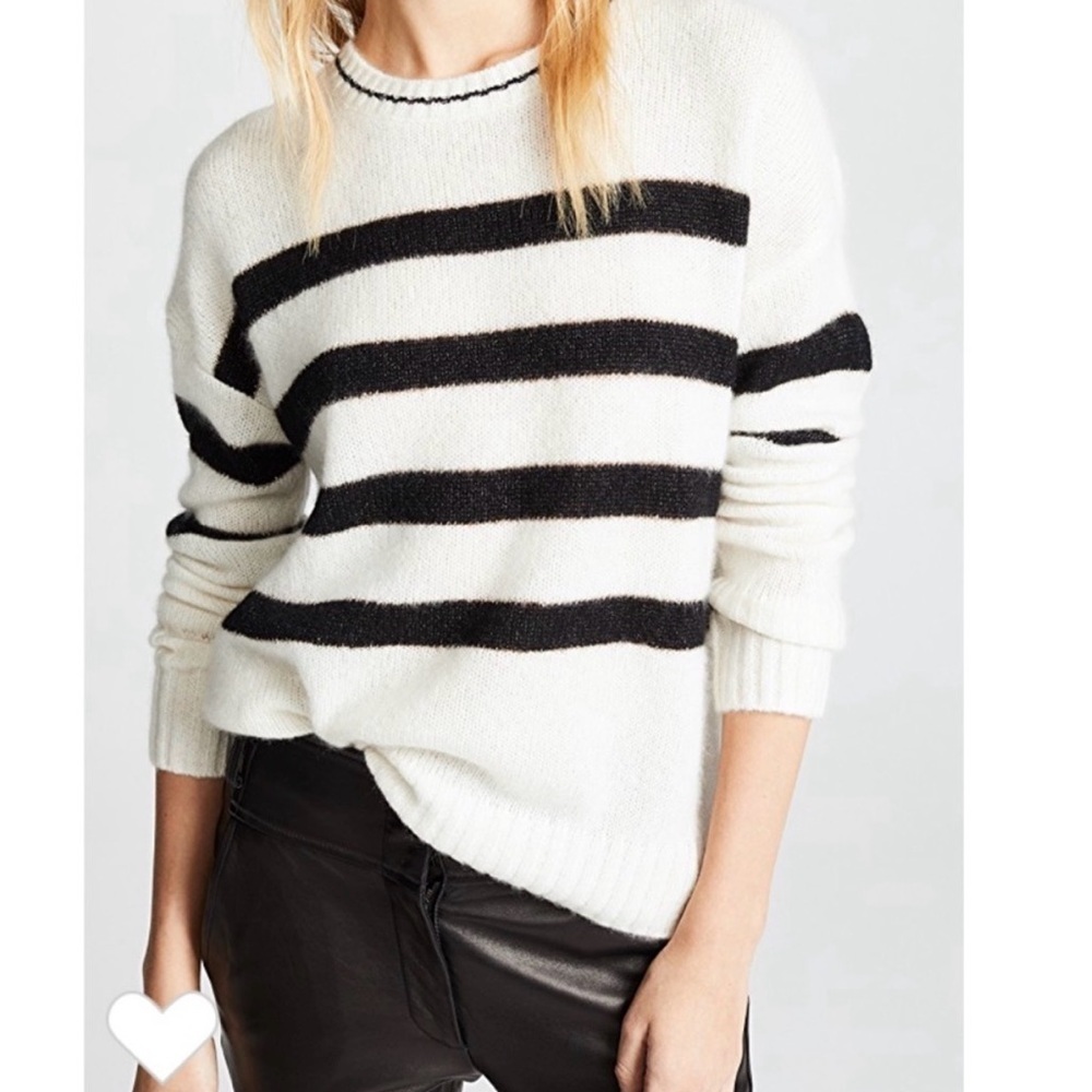 Rails Saturn Black & White Striped Cashmere Silk Crew Neck Sweater | XS